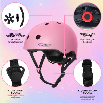 Nattork Skate Helmet Protective Gear for Kids - Pink