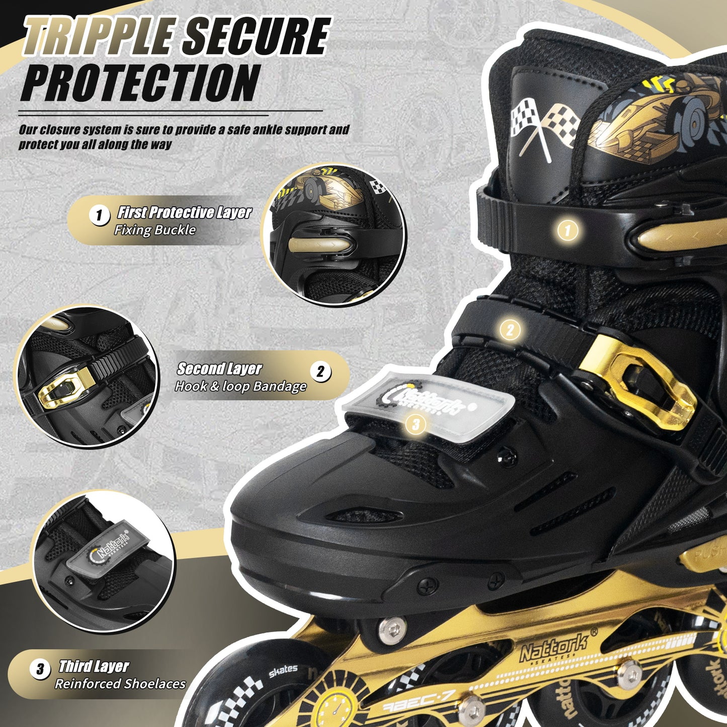 Nattork BLADE RACERS Adjustable Inline Skates - Gold