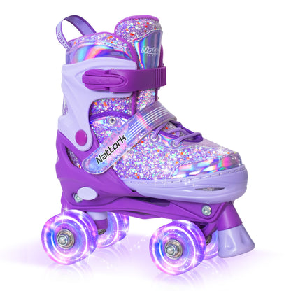 Nattork Adjustable Roller Skates for Kids - Candy Sparkly Purple