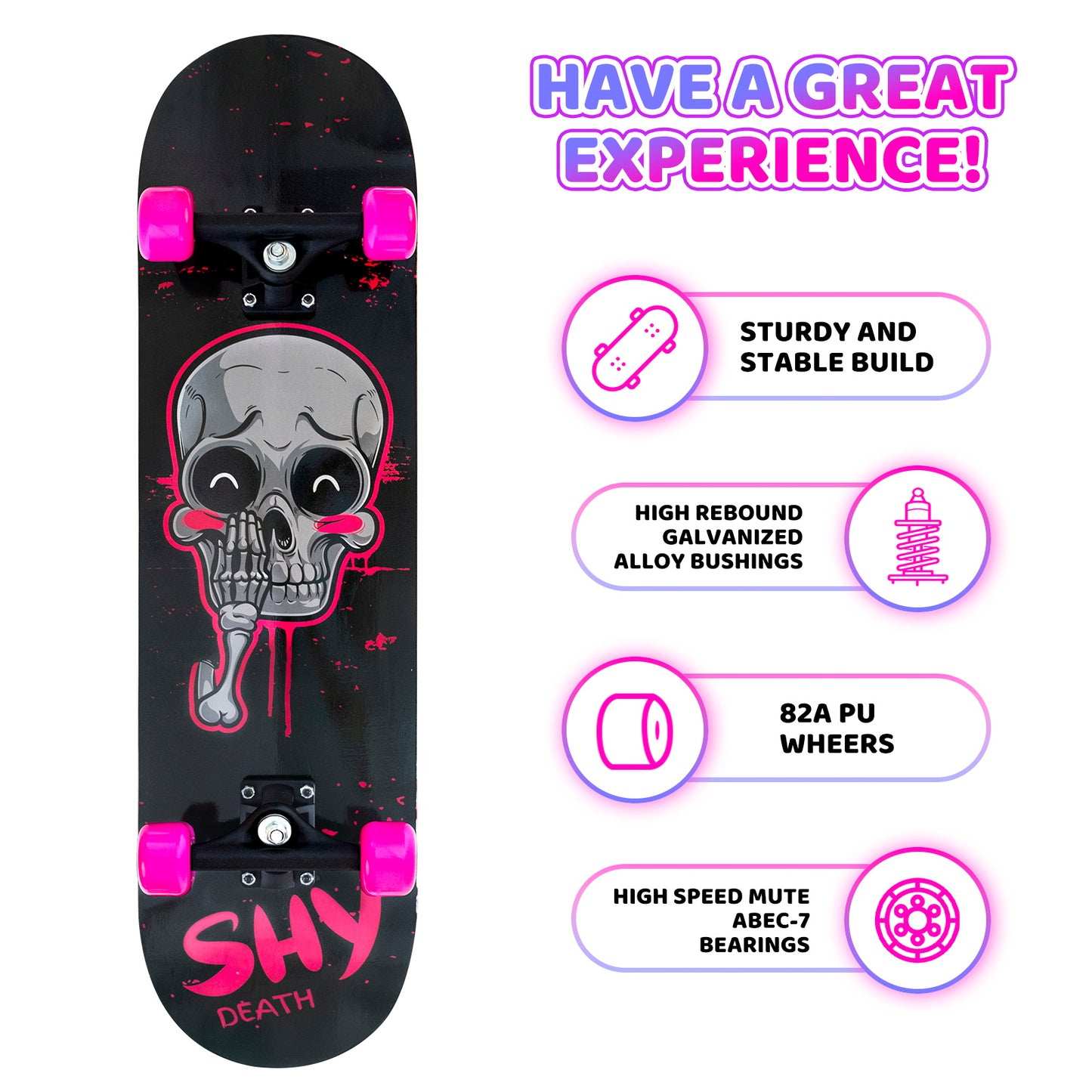 Nattork Skateboards 31 Inch - Pink Skeleton