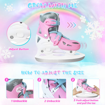 Nattork Adjustable Ice Skates for Kids - Pink Snow