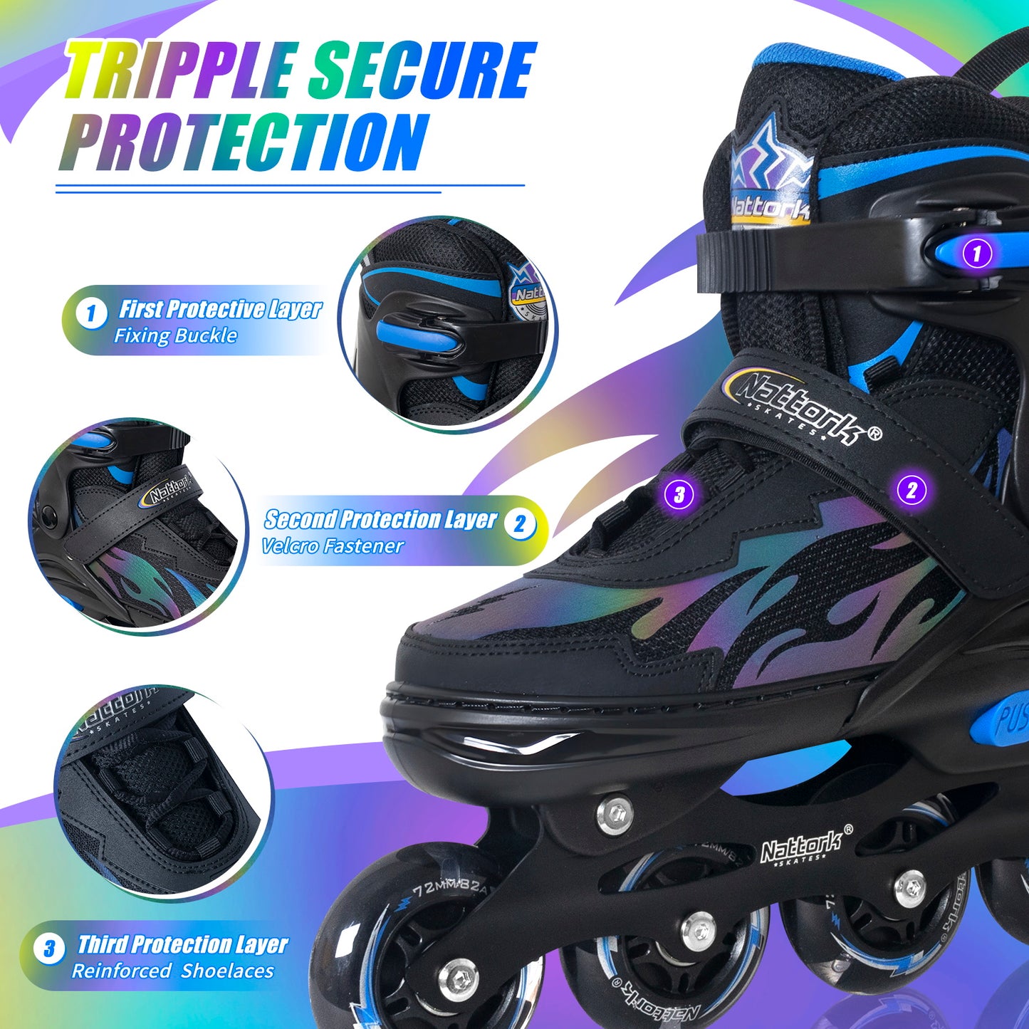 Nattork Adjustable Inline Skates for Kids - The Rush Lightning