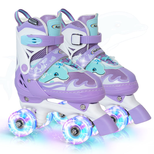 Nattork Adjustable Roller Skates for Kids- Purple Dolphin