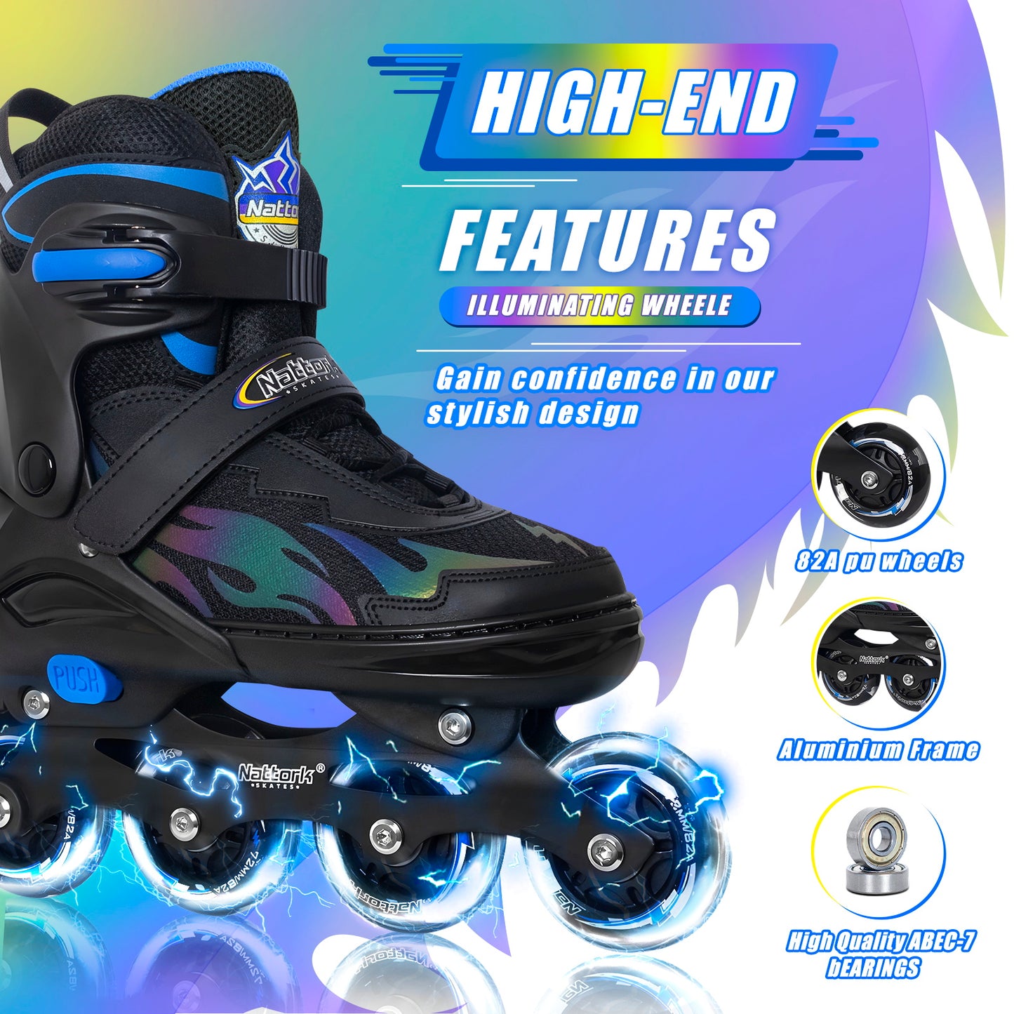 Nattork Adjustable Inline Skates for Kids - The Rush Lightning