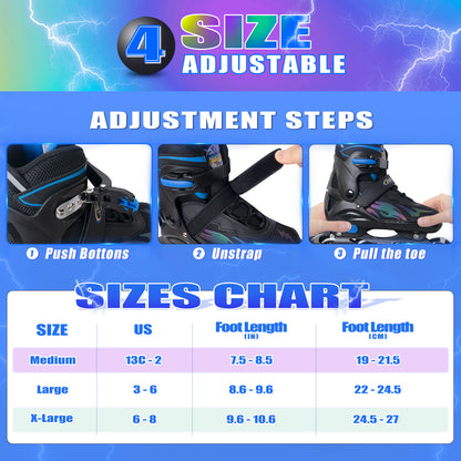 Nattork Adjustable Inline Skates for Kids - The Rush Lightning