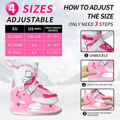 Nattork Adjustable Ice Skates for Kids - Pink Snow Flake