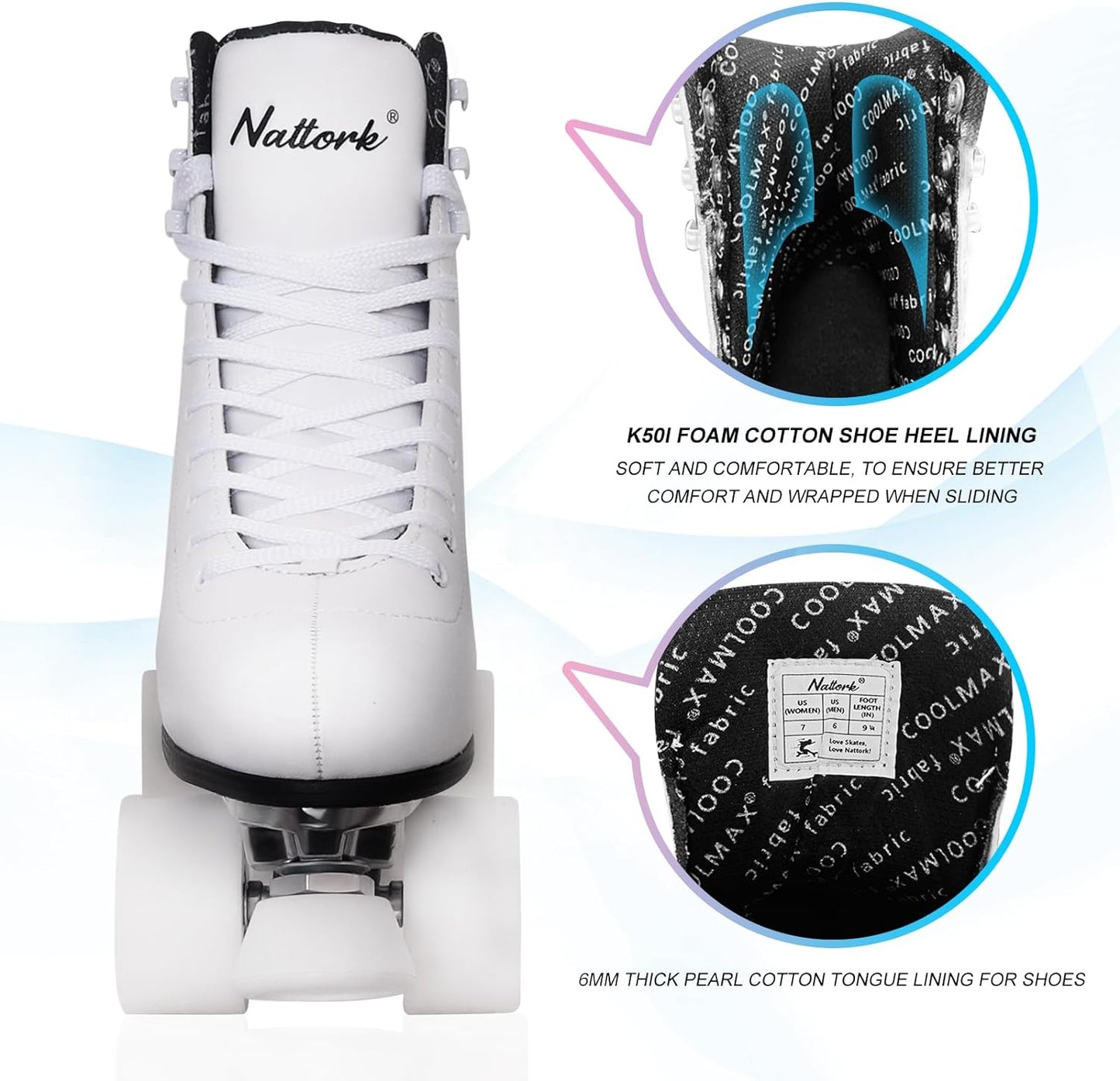 Nattork Roller Skates for Adults - White Flower