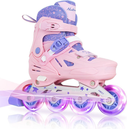 Nattork Adjustable Inline Skates for Kids Pink