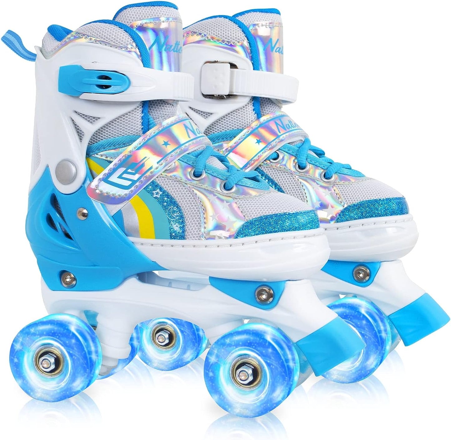 Nattork Kids Roller Skates for Boys & Girls , 4 Size Adjustable  Rollerskates with Light Up Wheels for Teens Beginners Outdoor Sports, Best  Birthday Gift for Toddler Blue Large 4Y-7Y