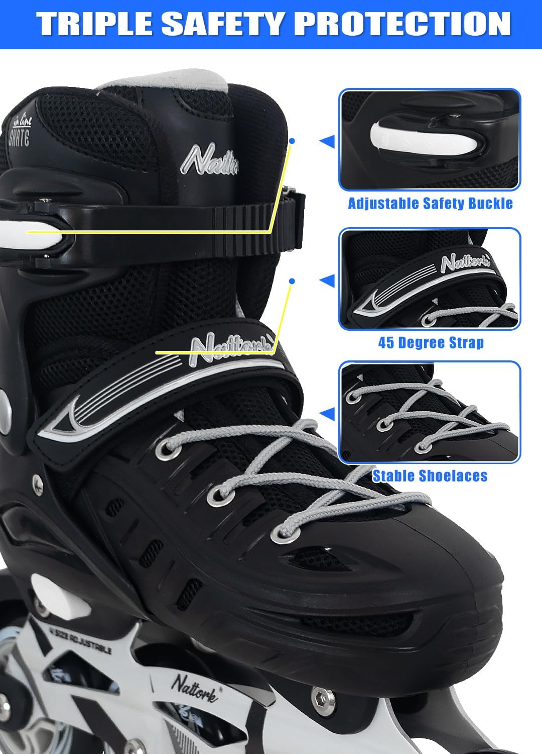 Nattork Adjustable Inline Skates For Adults Black