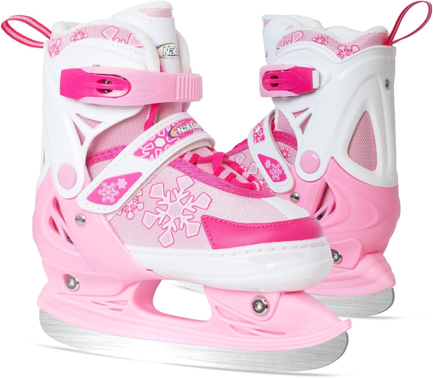 Nattork Adjustable Ice Skates for Kids - Pink Snow Flake