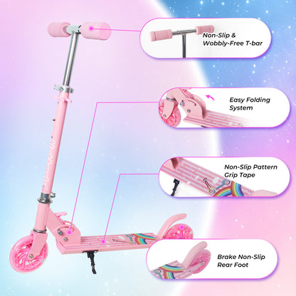 Nattork Foldable Kids Scooter with Lights Ages 3+ Pink Rainbow