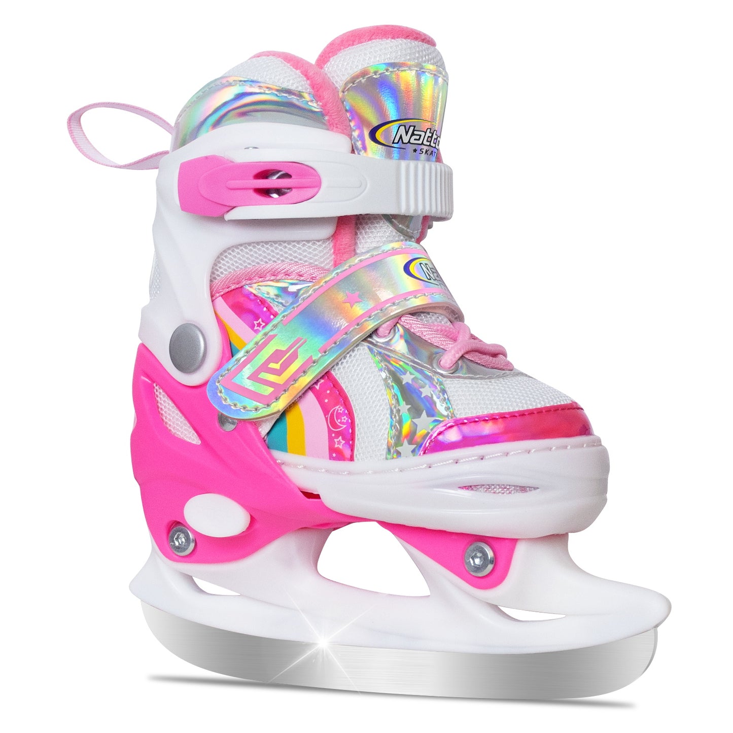 Nattork Adjustable Ice Skates for Kids - Pink Rainbow