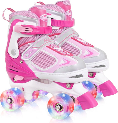 Nattork Adjustable Roller Skates for Kids-Pink