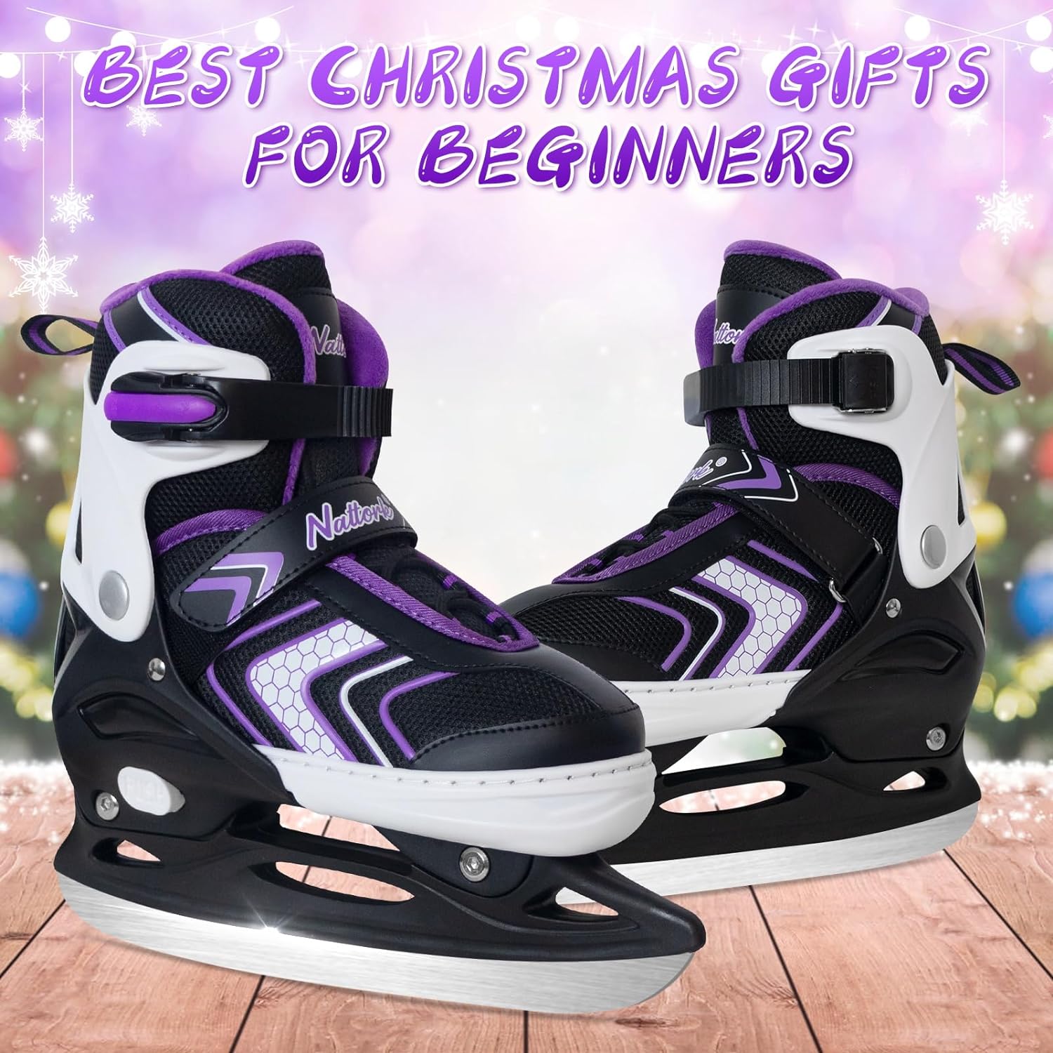 Nattork Adjustable Ice Skates - Purple X-Large (6.5-8)