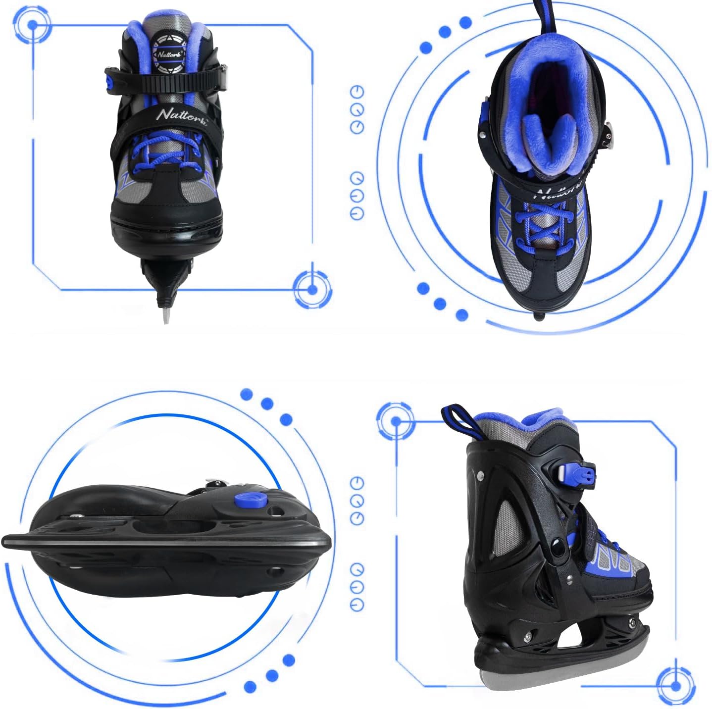 Nattork Adjustable Ice Skates - Blue