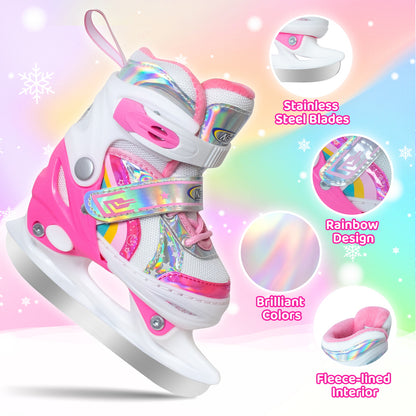 Nattork Adjustable Ice Skates for Kids - Pink Rainbow