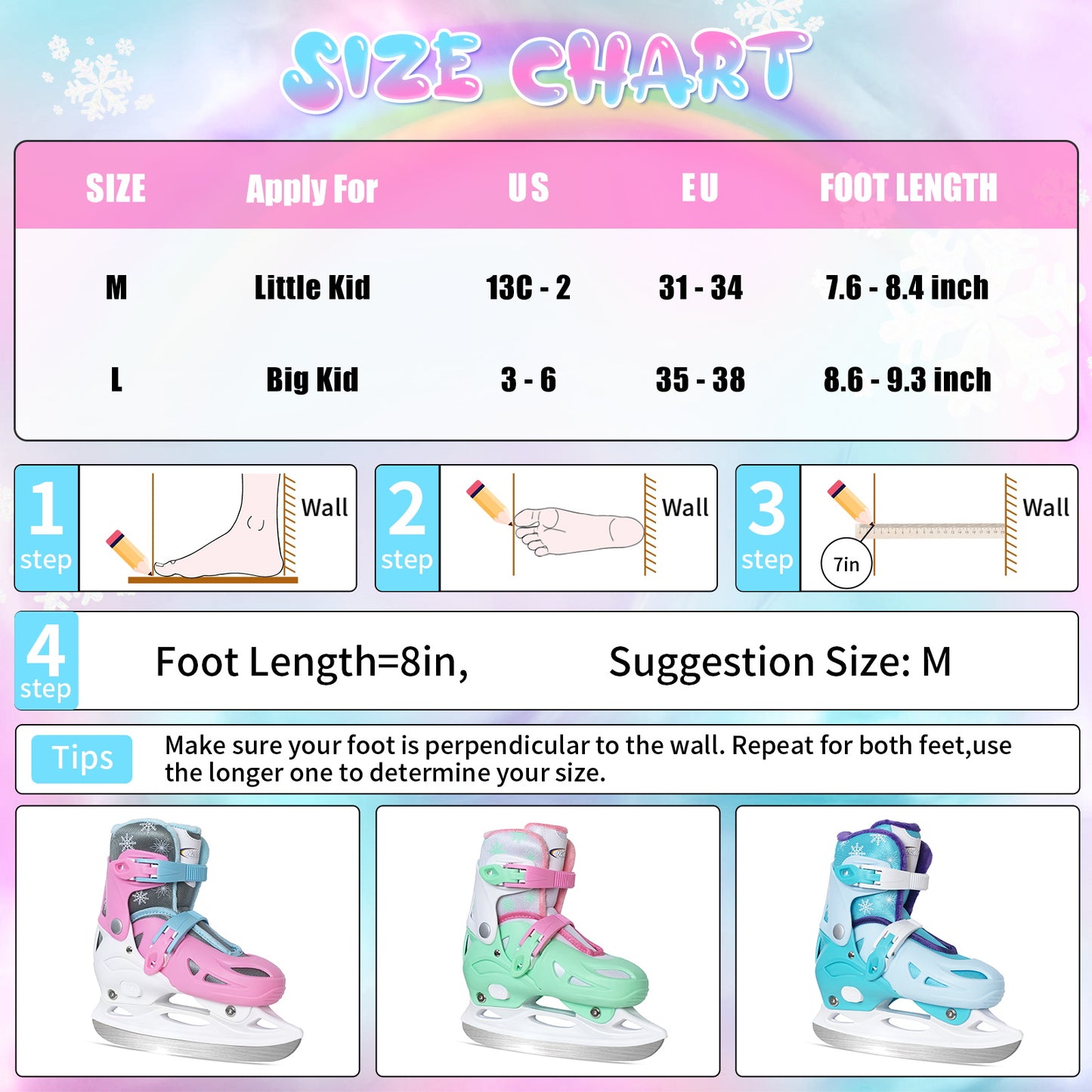 Nattork Adjustable Ice Skates for Kids - Pink Snow