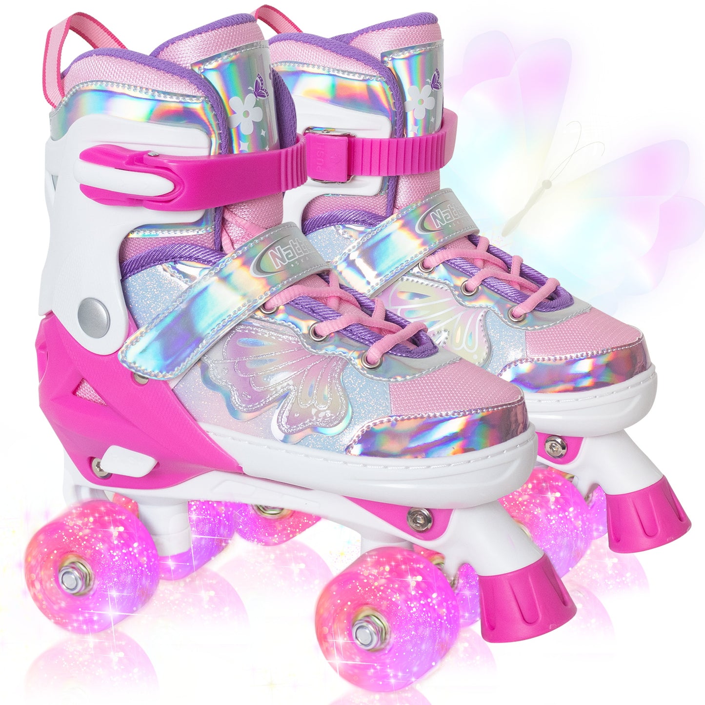 Nattork Adjustable Roller Skates for Kids - Fairy Wing Viva Magenta