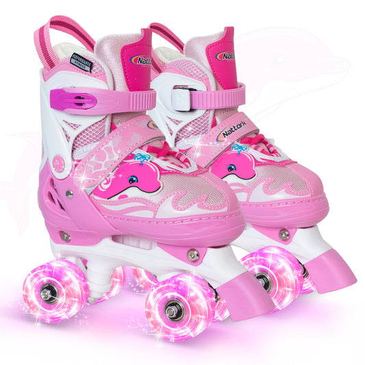 Nattork Adjustable Roller Skates for Kids - Pink Dolphin