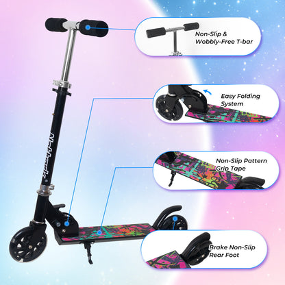 Nattork Foldable Kids Scooter with Lights Ages 3+ Artistic Ink Black