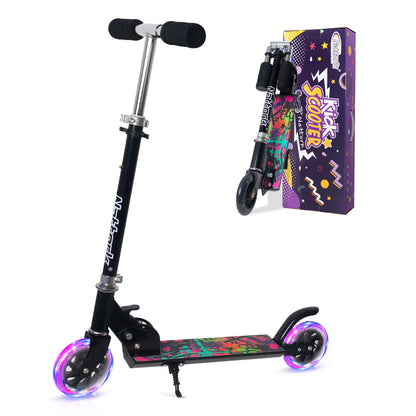 Nattork Foldable Kids Scooter with Lights Ages 3+ Artistic Ink Black