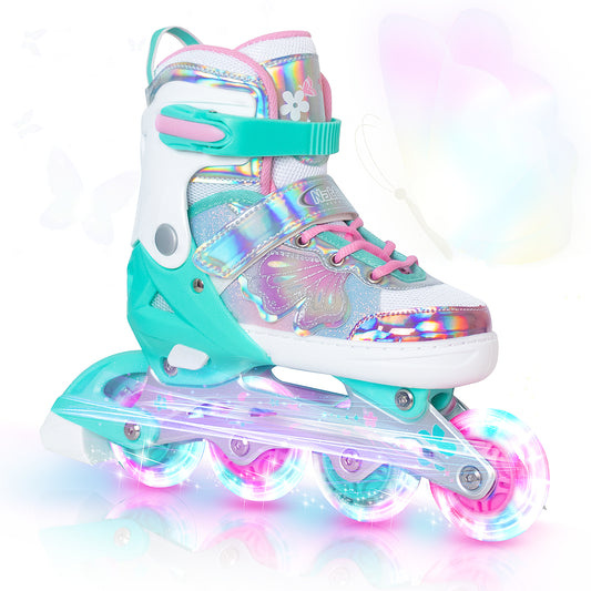 Nattork Adjustable Inline Skates for Kids - Fairy Wing Teal Fantasy