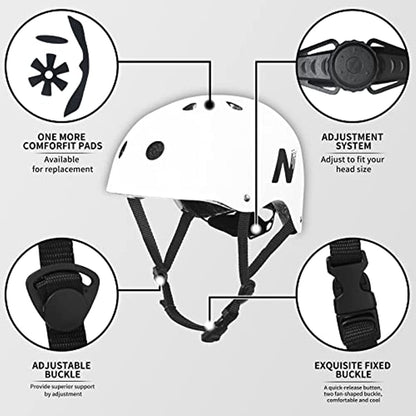 Nattork Skate Helmet Protective Gear for Kids - White