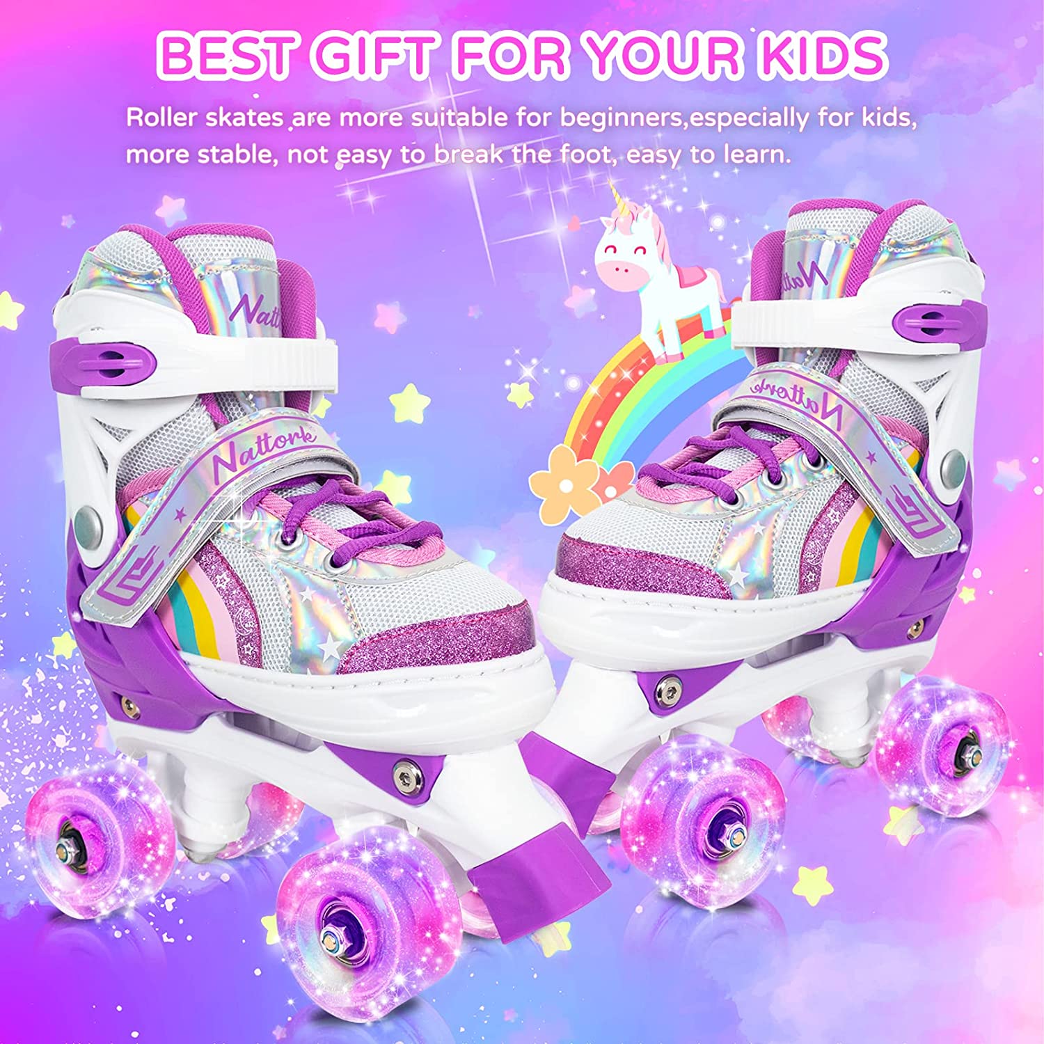 Roller Skates for Kids Girls Rainbow Unicorn Toddler Roller Skates